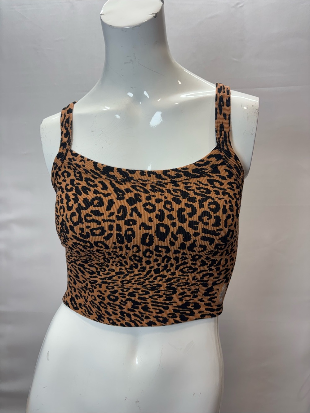 Free People Leopard-Print Ribbed Crop Tank Top - Brown & Black
